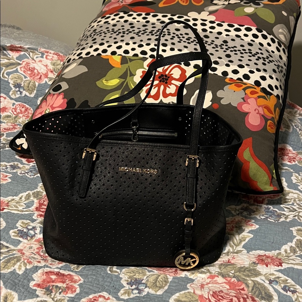 Michael Kors Perforated Leather Black Small Tote